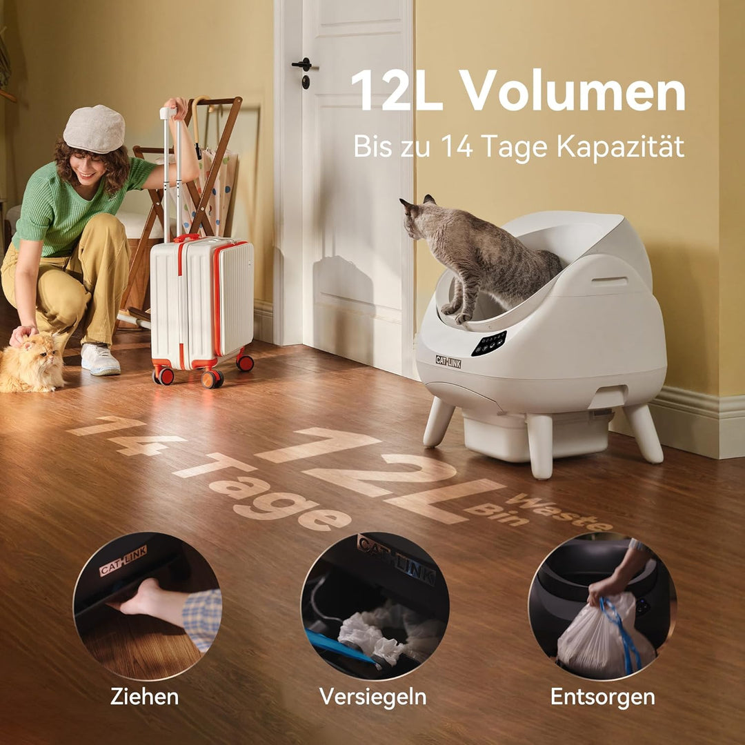 CATLINK Selbstreinigende Katzentoilette, Katzenklo XXL mit offenem Top-Design, 5 GHz WLAN, 12L Gross