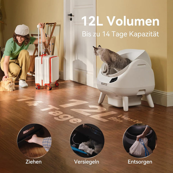 CATLINK Selbstreinigende Katzentoilette, Katzenklo XXL mit offenem Top-Design, 5 GHz WLAN, 12L Gross