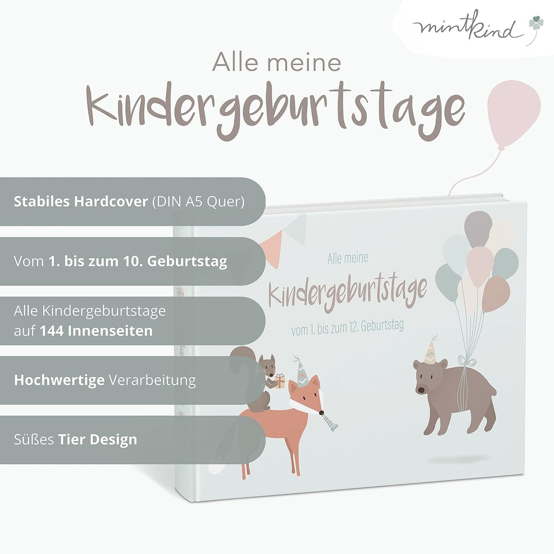 Mintkind® „Alle meine Kindergeburtstage“ Erinnerungsalbum vom 1. bis zum 12. Geburtstag | Fotoalbum