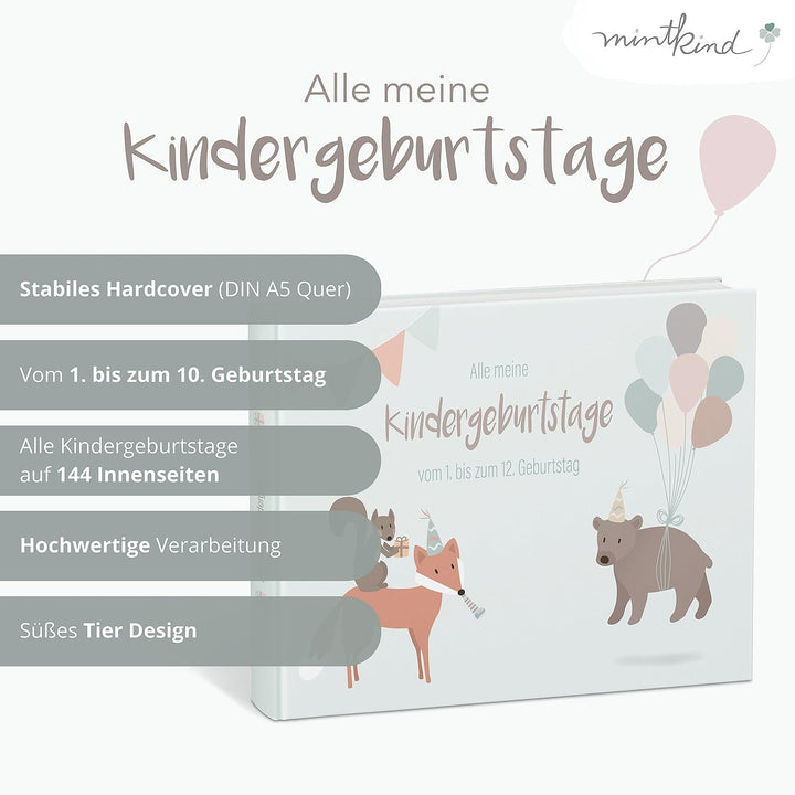 Mintkind® „Alle meine Kindergeburtstage“ Erinnerungsalbum vom 1. bis zum 12. Geburtstag | Fotoalbum