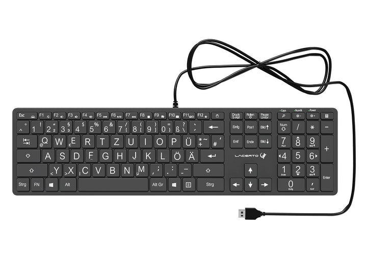 Lacerto® | Deutsche Tastatur (QWERTZ) mit grossen Buchstaben, weisser LED-Beleuchtung &amp; USB-Anschlus