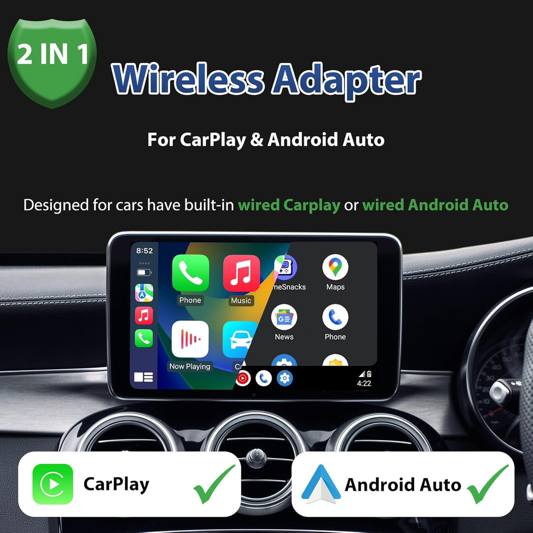2 in 1 Wireless CarPlay & Android Auto Adapter - Mini Plug & Play USB Dongle, Kompatibel mit Autos a
