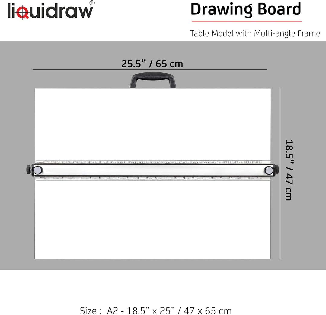 Liquidraw TTM02 Parallel Motion Zeichenbrett, A2, mit 5 verstellbaren Arbeitswinkeln, Clips und quad