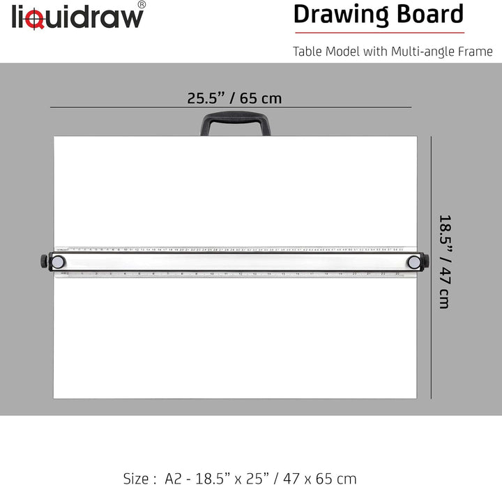 Liquidraw TTM02 Parallel Motion Zeichenbrett, A2, mit 5 verstellbaren Arbeitswinkeln, Clips und quad