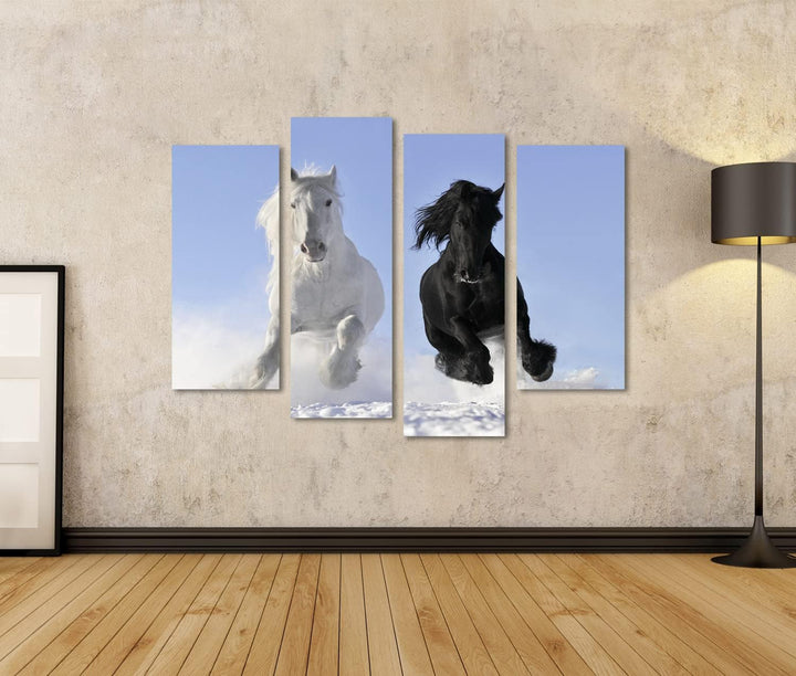 islandburner Bild auf Leinwand Weisses Und Schwarzes Pferd Im Schnee Bilder Wandbilder Poster Leinwa