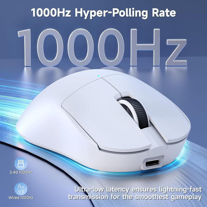 A.JAZZ NJ08 Tri-Mode Kabellose Gaming Maus, 1000Hz 70g Leicht, PC Mouse Mittel-Gross Ergonomisch, 12