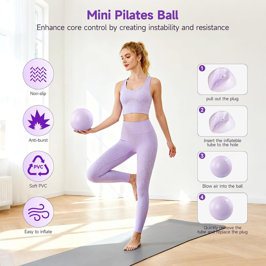 Umfassendes Pilates Set mit Pilates Ring, 4 Widerstandsbändern (15, 25, 35, 45 lbs), Platzfester Min