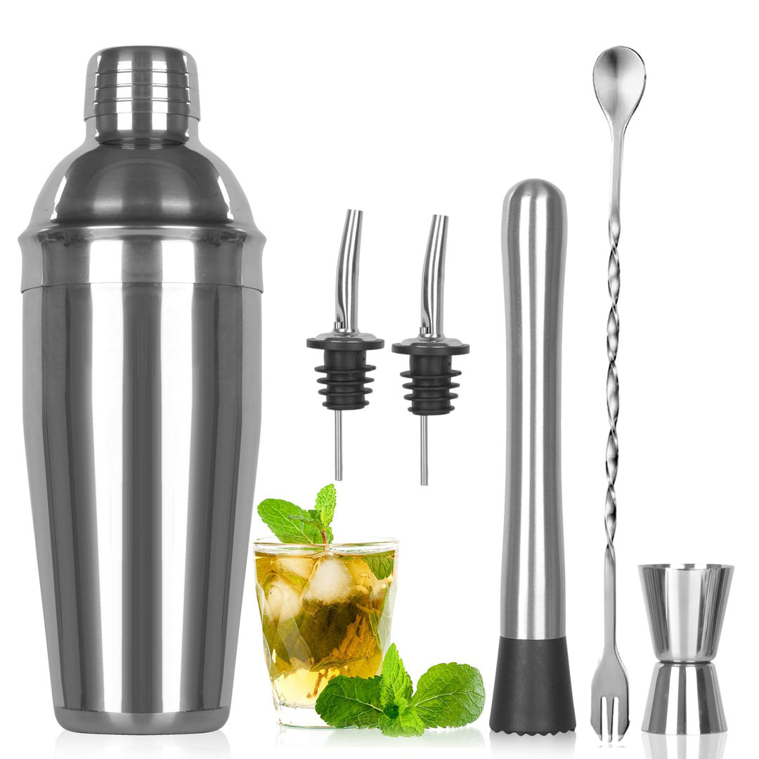 Cocktail Shaker Set,6 Stück Edelstahl Cocktails Mix Sets,750 ML cocktailshaker Glas,Gin coktailshake