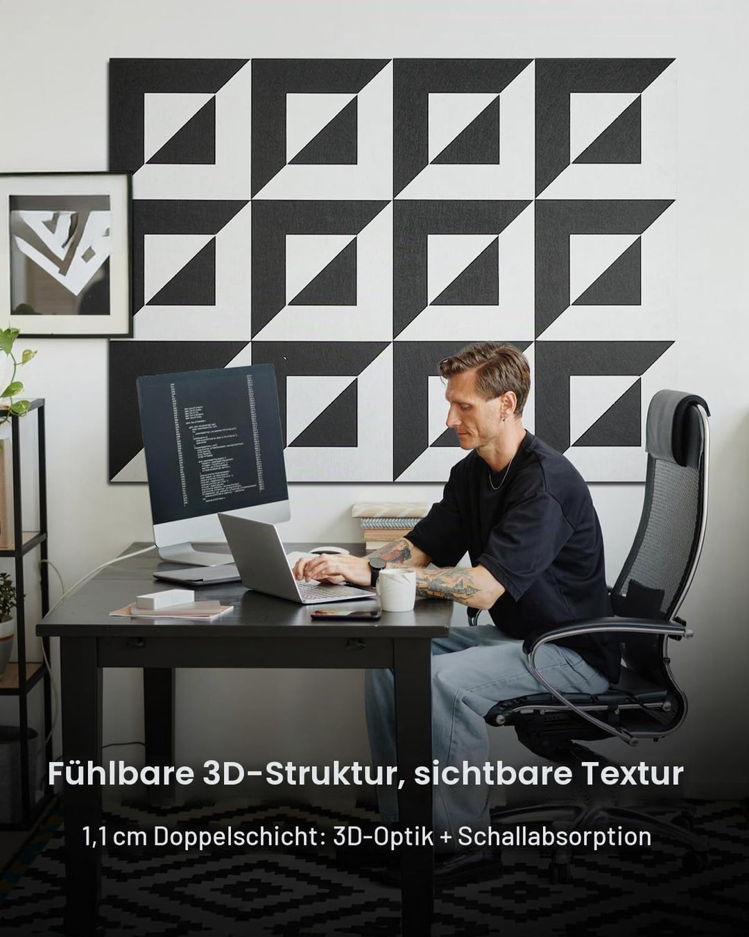 Soundsbay Akustikpaneele 3D Selbstklebend 12 Stück Schwarz-Weiss 30x30x0.9cm | Dekorative aus Filz,