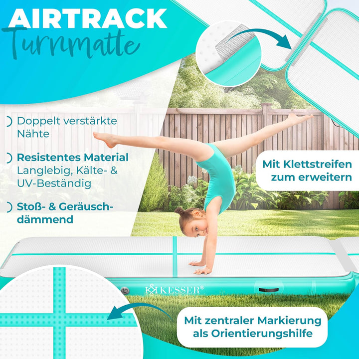 KESSER® Turnmatte Aufblasbar Airtrack Fitness-Matte Gymnastikmatte | inkl. Tragetasche & elektr. Luf