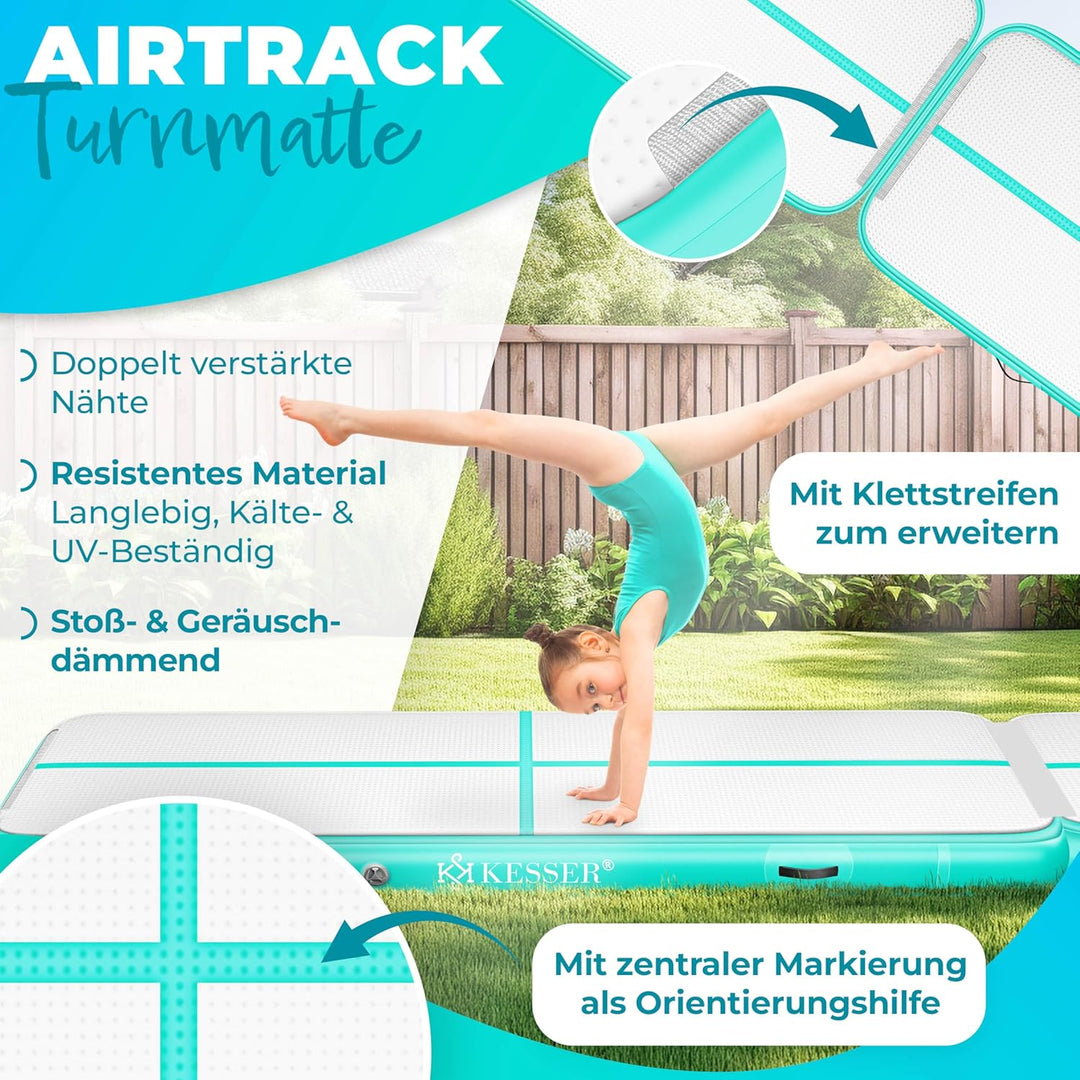 KESSER® Turnmatte Aufblasbar Airtrack Fitness-Matte Gymnastikmatte | inkl. Tragetasche &amp; elektr. Luf