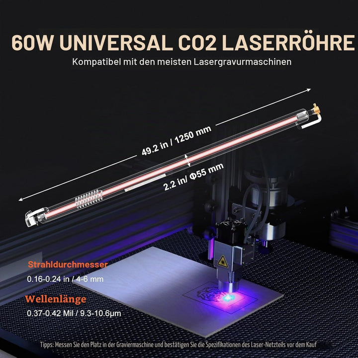 CO2 Glas Laserröhre 80W Länge von 1250 mm Diam. 50 mm Laser Tube für Laser Gravier- und Schneiden Ma