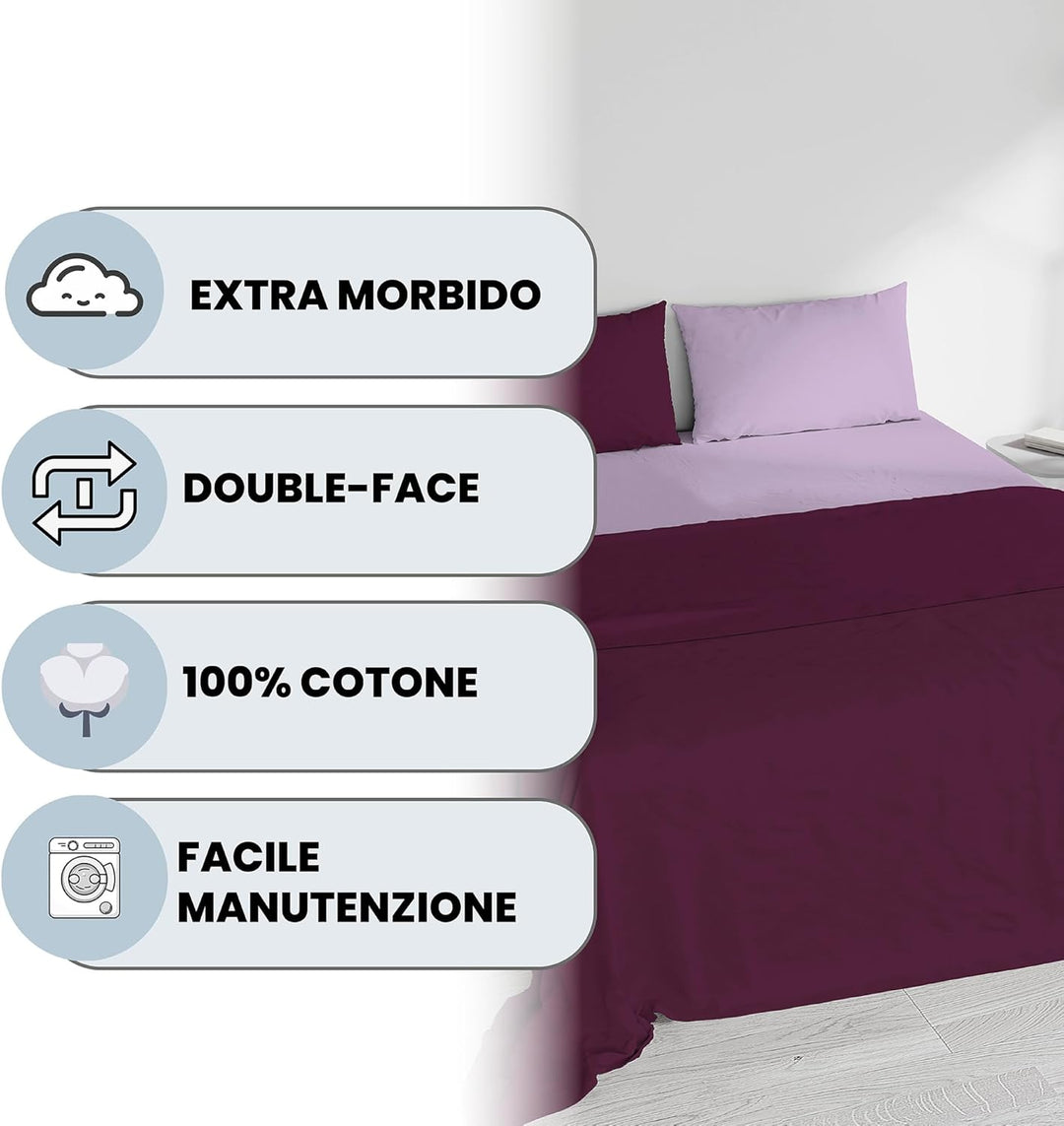 Italienische Bettwäsche Bedding lila/Fuchsia Doppelbett 250 x 300 cm 160 x 190 cm Pflaume/Lila, 160