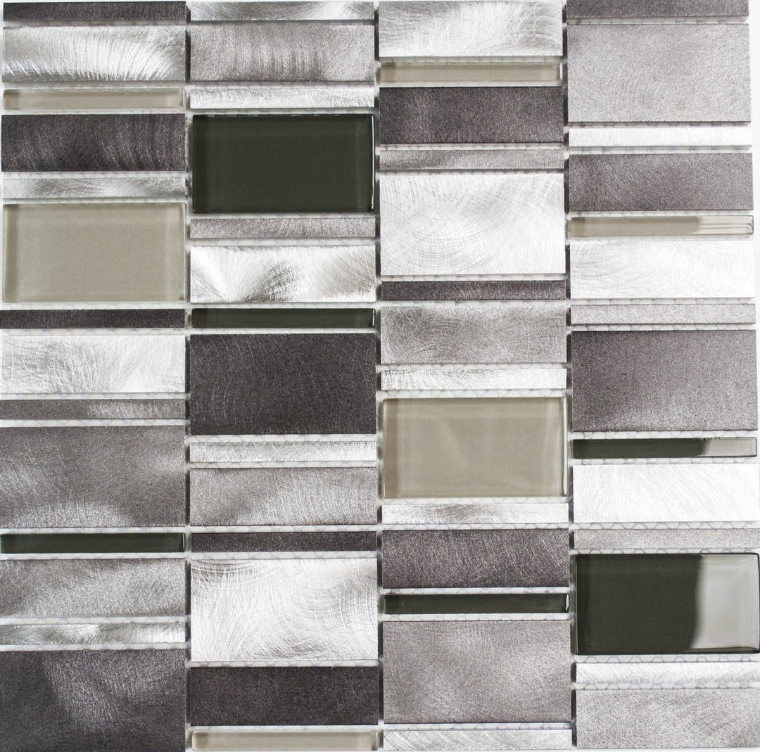 Mosaik Kombination Alu/Crystal mix klar/grau Aluminium Metall Mix Fliesenspiegel, Mosaikstein Format