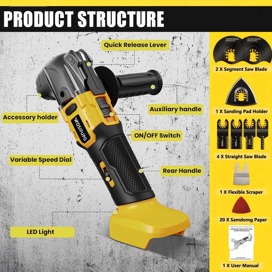 Multifunktionswerkzeug akku für Dewalt 20V Akku (ohne Akku), Oszillationswerkzeug Akku mit 30 Zubehö