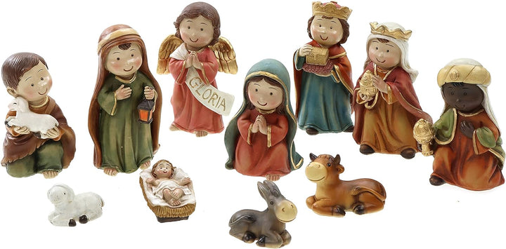 Mini Krippenfiguren Set 11teilig H.: ca. 10cm Weihnachtsdeko Weihnachtskrippe Krippenzubehör aus Pol