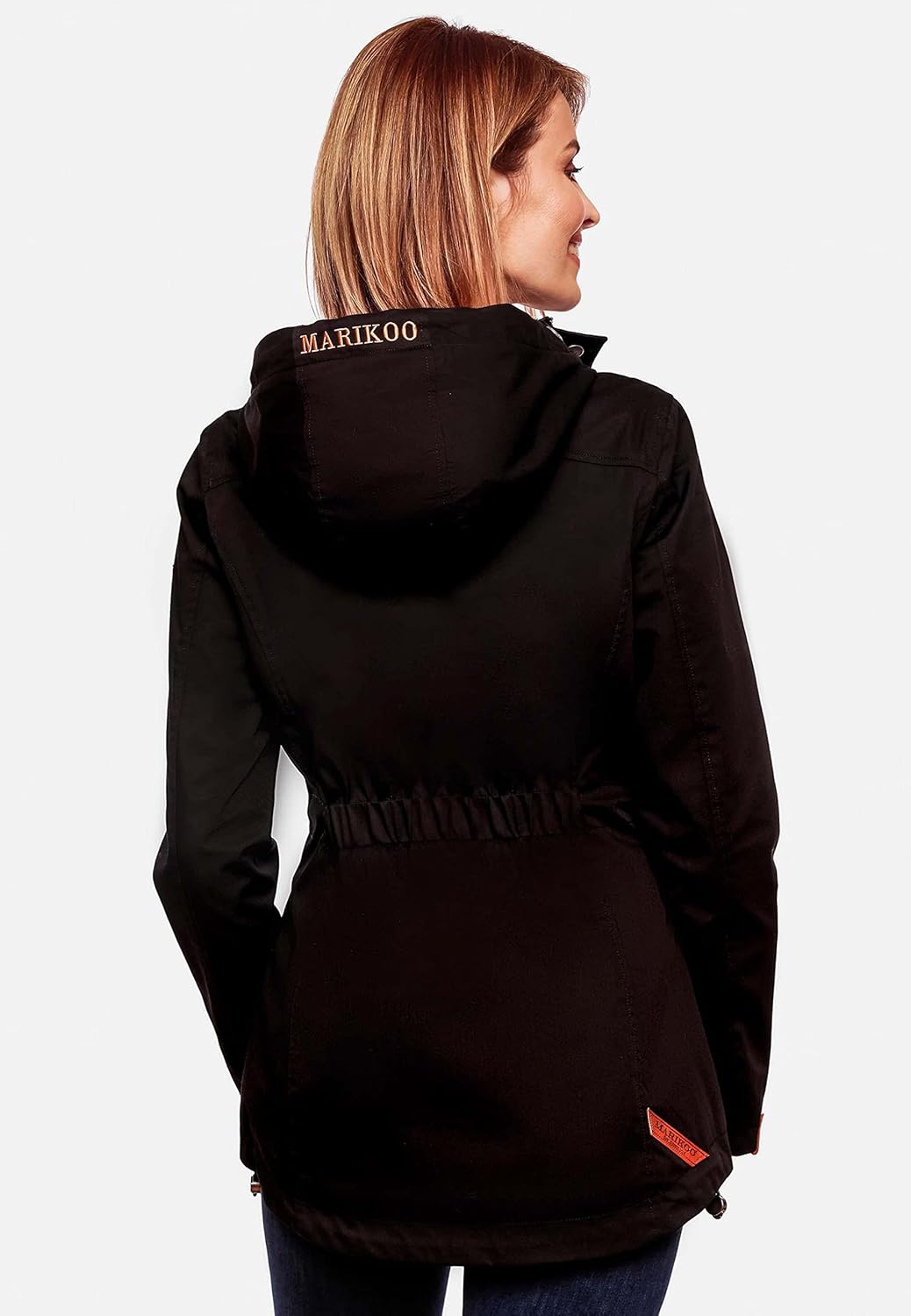 MARIKOO Damen Parka Übergangs-Jacke leicht gefüttert mit Kapuze Babetaa XS-3XL XS Schwarz, XS Schwar