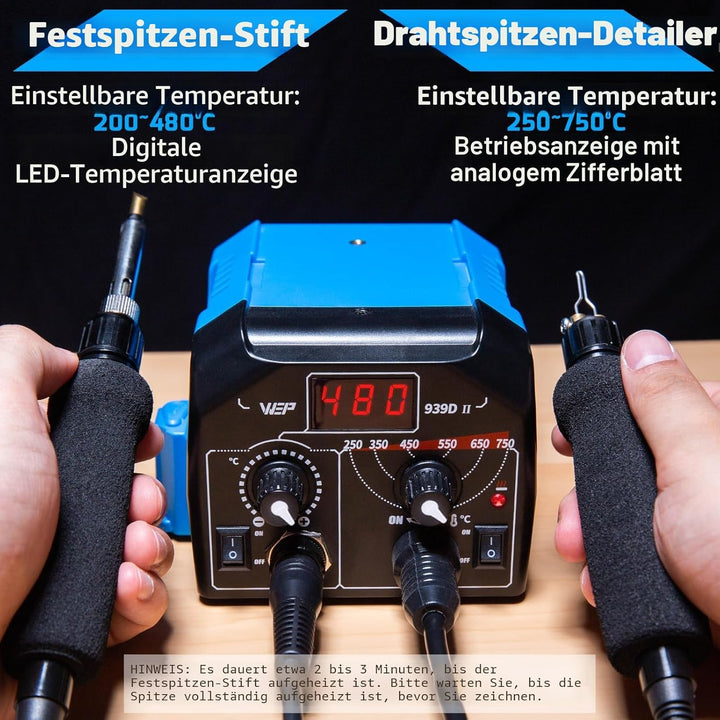 WEP 939D-II 2-in-1 Brandmalkolben Set 86-teilig – Brandmalerei Set mit 51 festen Spitzen & 23 Drahts