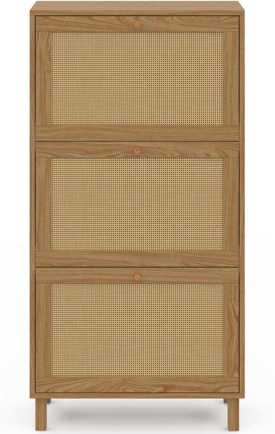 IDMarket - Schuhmöbel 18 Paar Vintage-Schuhe HANAE 3 Türen mit natürlichem Effekt Rohrgeflecht