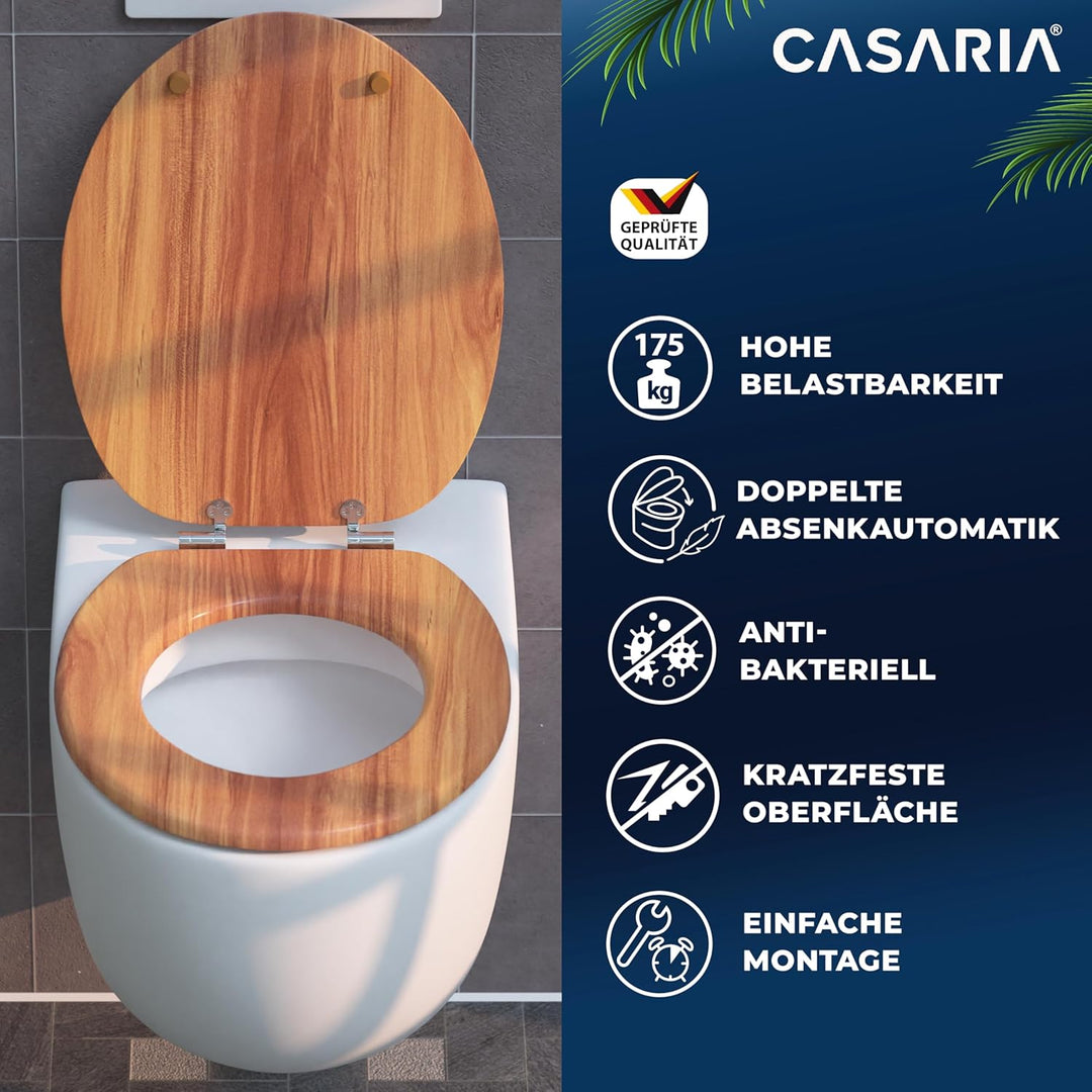 CASARIA® WC Sitz Doppelte Absenkautomatik MDF Holzkern hygienisch Rostfreie Scharniere 175kg Bad Toi