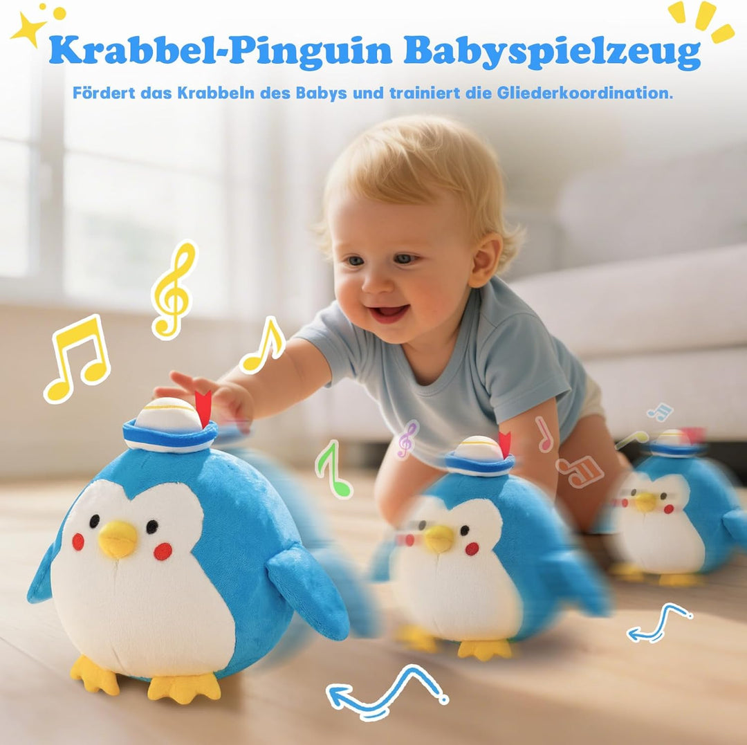 SAIMAND Baby Spielzeug 6 7 8 9 10 12 Monate-Plüschpinguin, Krabbelspielzeug Tummy Time Toy mit Musik