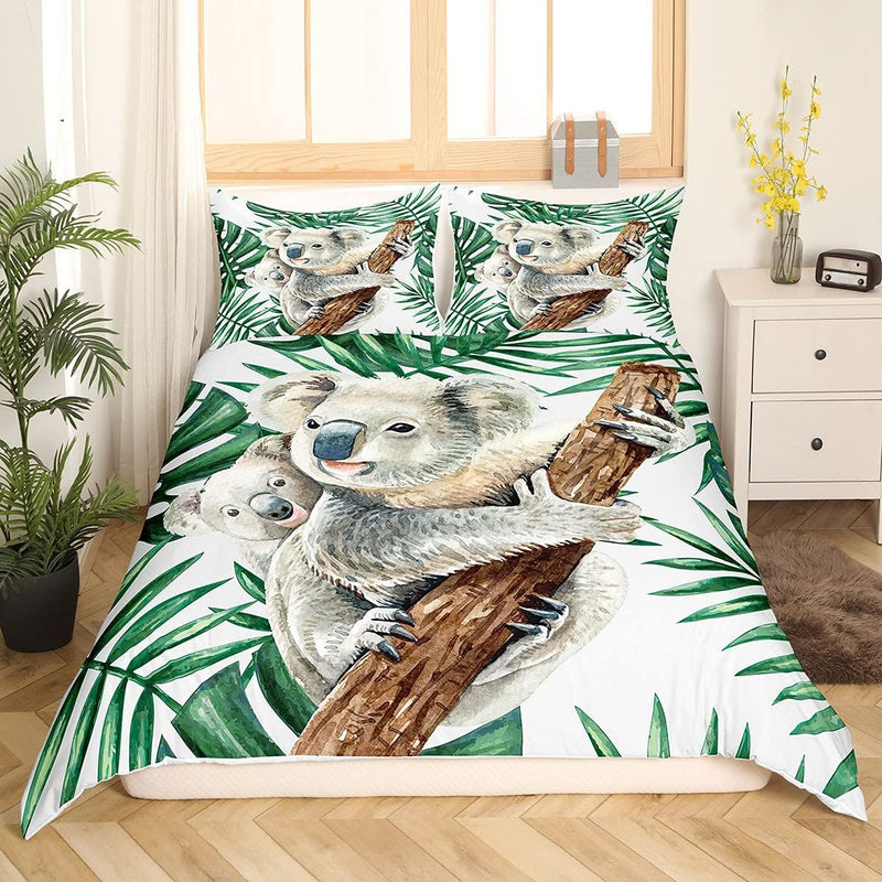 Homewish Koala Bettbezug Palme Bettwäsche Set Karikatur Tierwelt Tier Trösterbezug 135x200 für Kinde