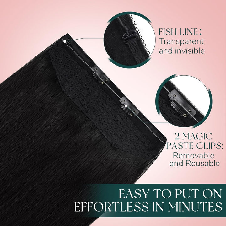 Easyouth Echthaar Extension mit Draht Schwarz Wire Extension Echthaar mit Draht Schwarz Extension Ha