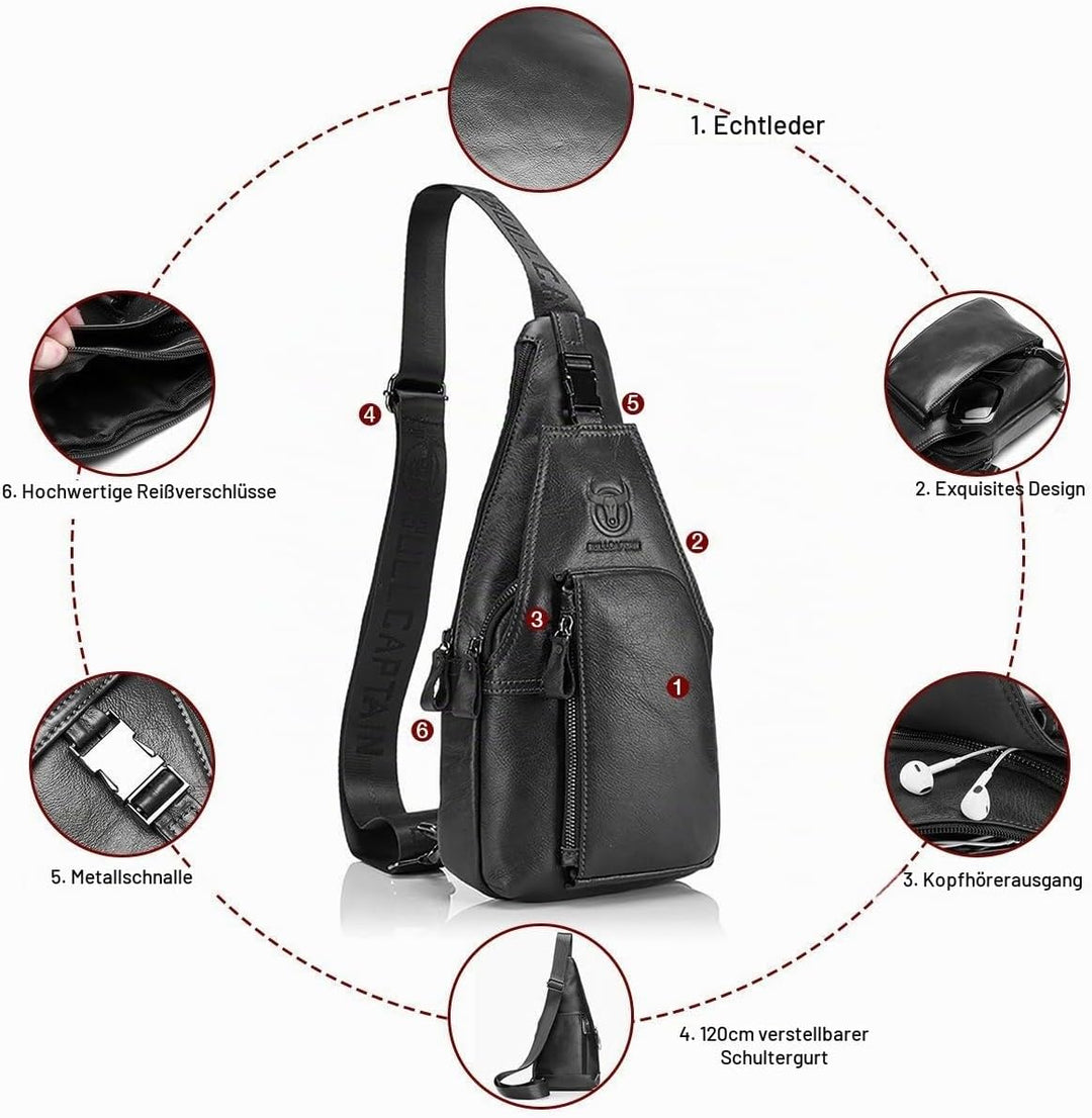 HARPIMER Rindleder Schultertasche, Novatech Rindleder Sling Rucksack Herren, Umhängetasche, Brusttas