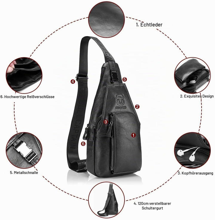HARPIMER Rindleder Schultertasche, Novatech Rindleder Sling Rucksack Herren, Umhängetasche, Brusttas