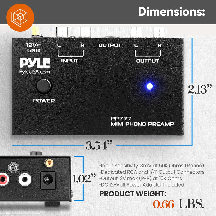 Pyle Output PP777 Phono-Plattenspieler-Vorverstärker, Mini-Elektronischer Audio-Stereo-Phonograph-Vo
