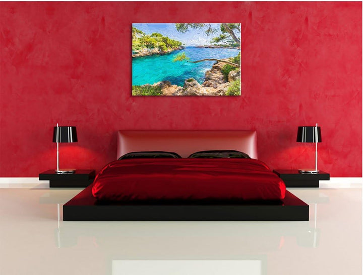 Pixxprint Idyllische Ansicht des Mittelmeers am Mallorca Bay Cove Kunst Pinsel Effekt, Format: 100x7
