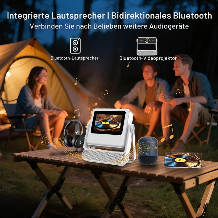 Smart Mini Beamer 4K-Unterstützung mit Touchscreen, 1100ANSI Outdoor Projektor, Autofokus &amp; Trapezko
