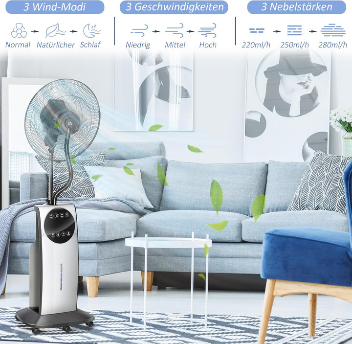 HOMCOM Ventilator mit Wasserkühlung, Standventilator mit Sprühnebel, Timerfunktion, Fernbedienung, o