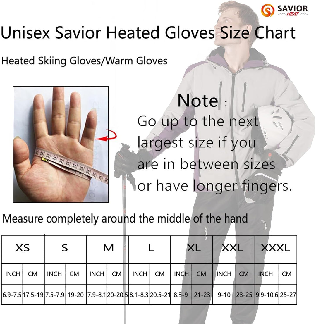 SAVIOR HEAT Beheizte Handschuhe für Herren und Damen, Palm Lederhandschuhe für Winterski und Eislauf