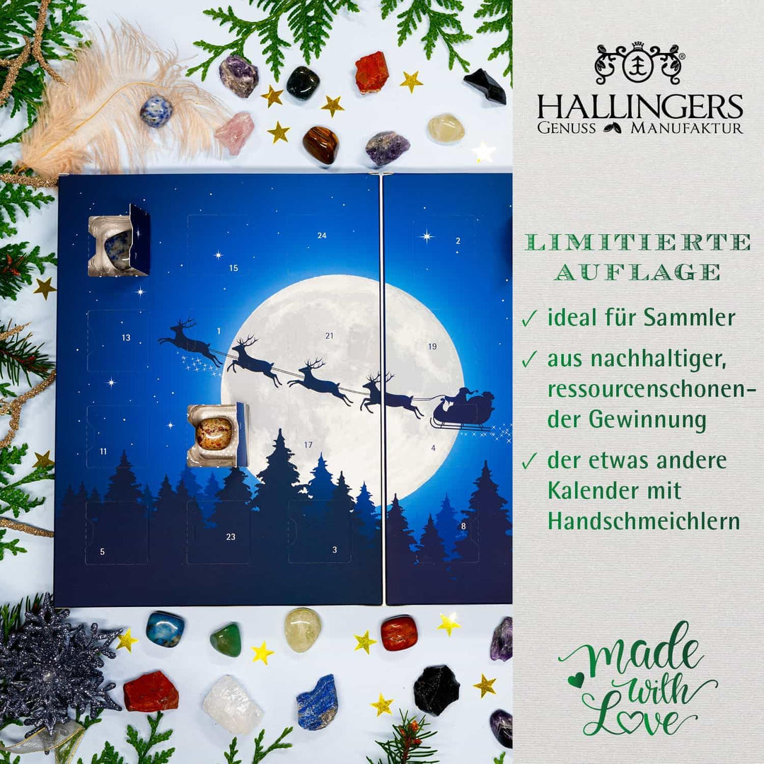 Hallingers Mondschein - Luxus Edelsteine Adventskalender, abwechslungsreich geschliffen & naturrau h