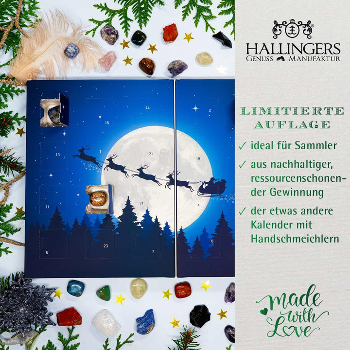 Hallingers Mondschein - Luxus Edelsteine Adventskalender, abwechslungsreich geschliffen & naturrau h