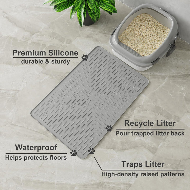 OHMO Katzenklo Matte aus Premium-Silikon 60 x 40 cm, wasserdicht und BPA-frei Katzentoilettenmatte,