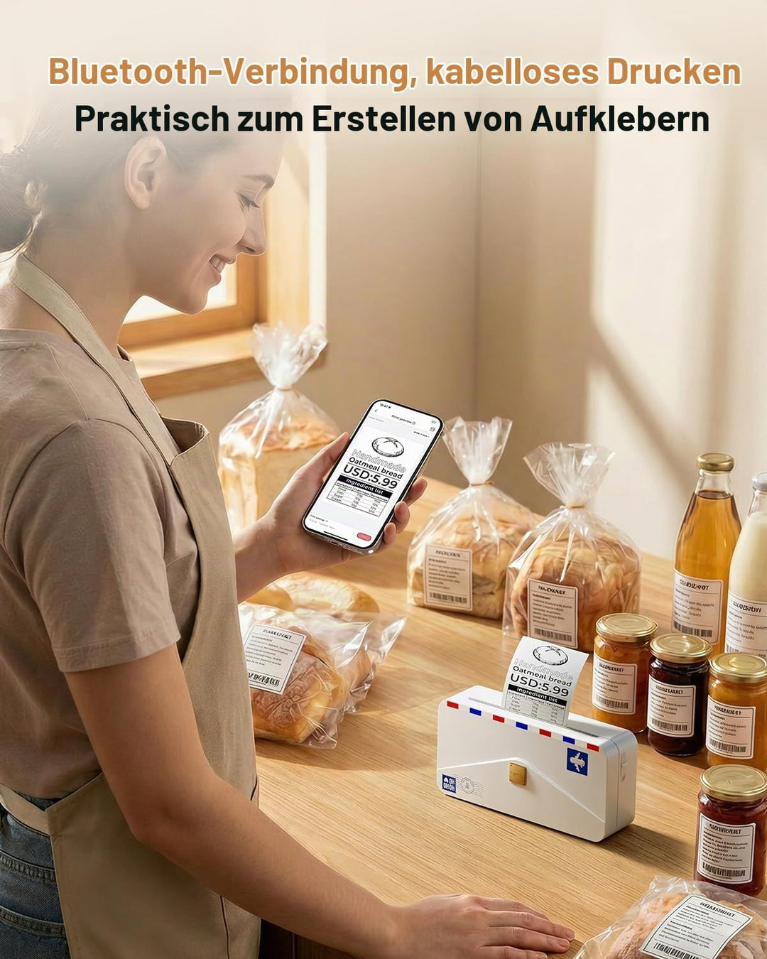 Phomemo M04AS 110mm Mini Drucker - Taschendrucker 300DPI Tragbarer Thermodrucker für Handy Bluetooth