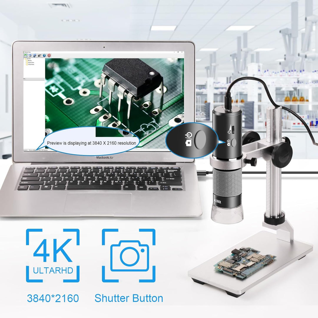 Cainda 4K 3840x2160p WiFi Digital Mikroskop Kamera mit justierbarem Metallständer, drahtloses tragba