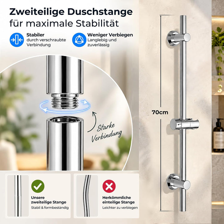 Görbach Duschset Rail Shower kit Handbrause Duschstange mit Duschkopfhalter Duschablage/Seifenschale