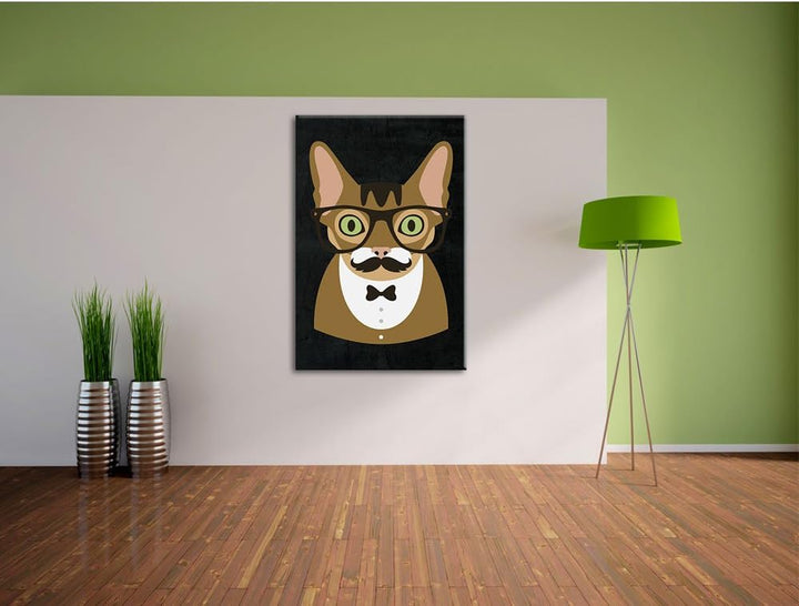 Pixxprint Hipster Katze (Main Coon) als Leinwandbild/Grösse: 100x70 cm/Wandbild/Kunstdruck/fertig be