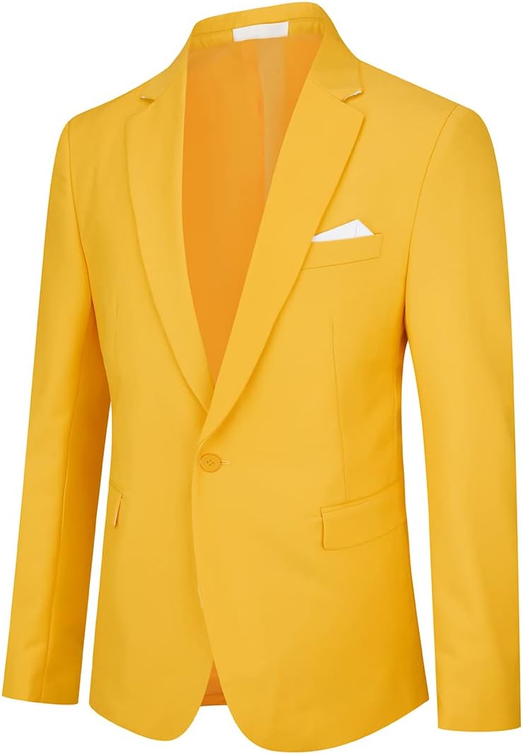 YOUTHUP Herren Sakko Slim Fit Anzugjacke für Business Hochzeit Eleganter 1 Knöpfen Blazer, Gelb