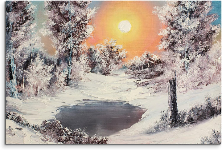 Paul Sinus Art Fotoleinwand 90x60cm Malerische Winterlandschaft am See auf Leinwand Exklusives Wandb