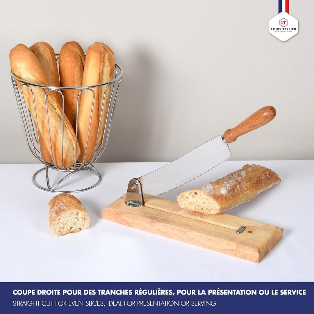 Louis Tellier N7013 Brotschneider mit Holzplatte, Klinge: 25 cm, Beige