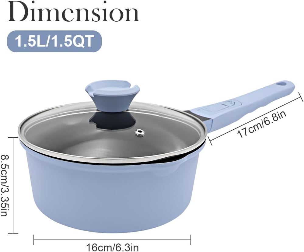 Kasserolle 16cm mit Deckel, 1.5L Antihaft-Stielkasserolle mit Abnehmbarer Griff, Milchtopf Geeignet
