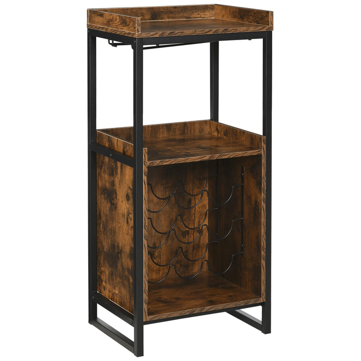 HOMCOM Weinregal 9 Flaschen-Weinschrank Flaschenregal mit 2 offenen Regalen und Glashalter Schwarz+B