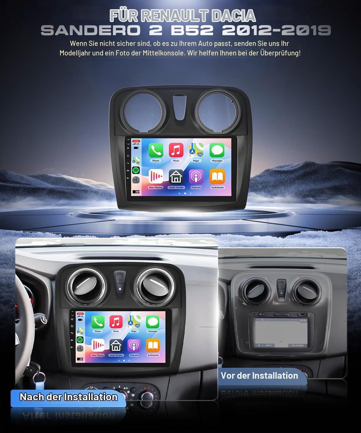 VECHTEL 4+64G Autoradio Android 15 für Renault Dacia Sandero 2 B52 2012-2019, 9 Zoll HD Touchscreen