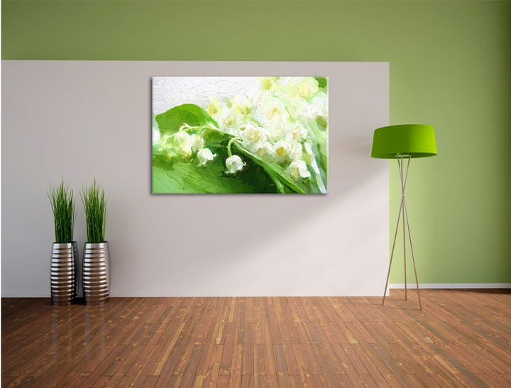 Pixxprint Maiglöckchen Ostern Kunst Pinsel Effekt, Format: 100x70 auf Leinwand, 100x70