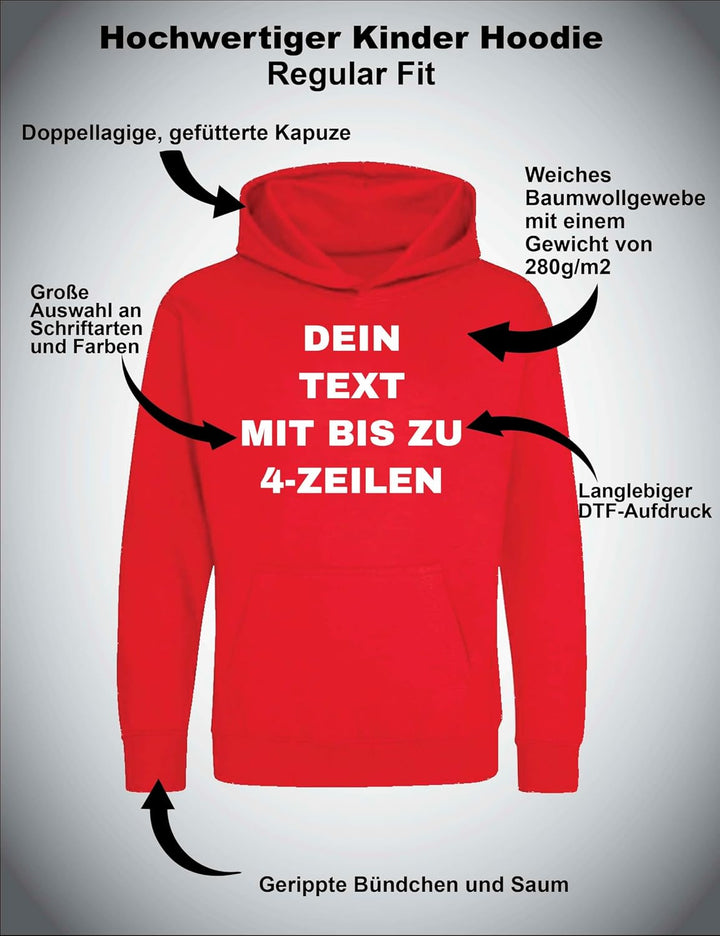 Kinder Hoodie Bedrucken Lassen - Mit Wunschtext personalisiert - Kapuzenpullover als Geschenk für Ju