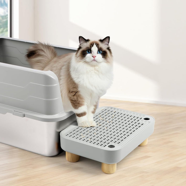 Bartuke Erhöhte Katzenklo-Rampe, Katzentreppe mit Holzfüssen, Katzenstreu-Filterpedal für automatisc